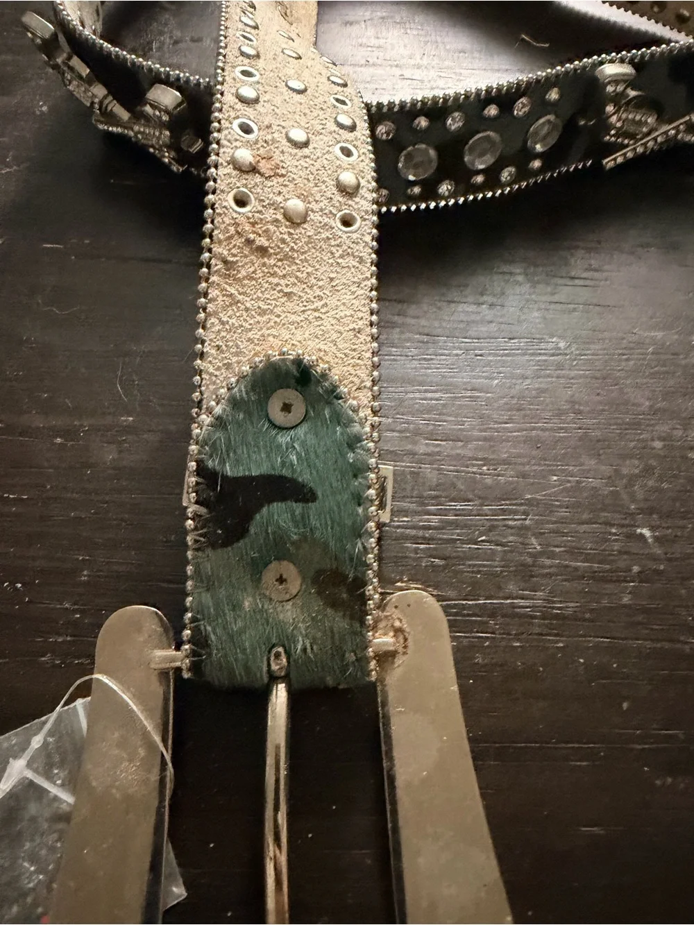 Camo green cowhide rhinestone gunslinger pistols western bling belt large
